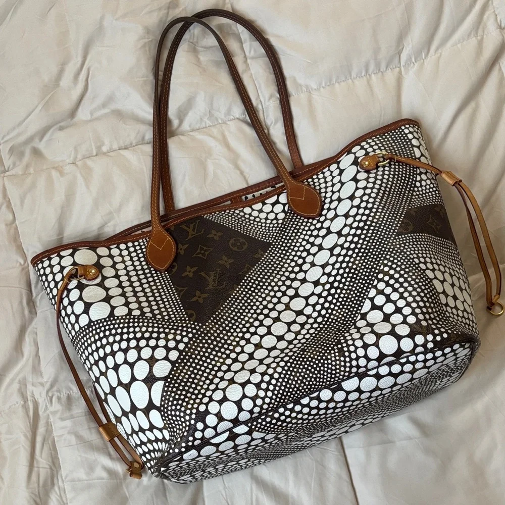 Louis Vuitton Yayoi Kusama Limited Neverfull Waves Dot Brown White Monogram Tote - Picture 15 of 17